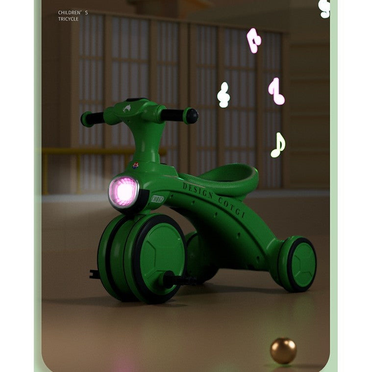 Tricicleta pentru copii Flippy, pedalare, impingere, lumini si sunete, pedale antiderapante, material dur, cos depozitare, varsta peste 18 luni, 80x40x52 cm, verde-2