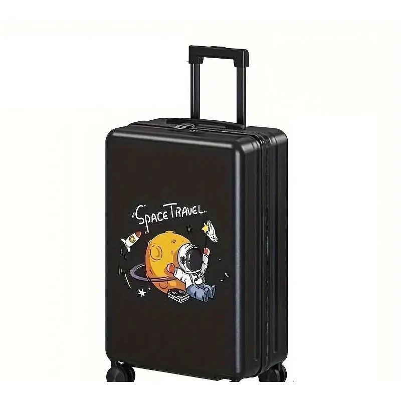 Troler de Calatorie, Flippy, 56 x 35 x 22 cm, 4 Roti, Maner Reglabil, din ABS, cu Fermoar, Blocare cu Cod, Impermeabil, Model Astronaut, Negru-8