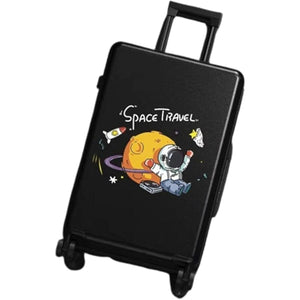 Troler de Calatorie, Flippy, 56 x 35 x 22 cm, 4 Roti, Maner Reglabil, din ABS, cu Fermoar, Blocare cu Cod, Impermeabil, Model Astronaut, Negru-0