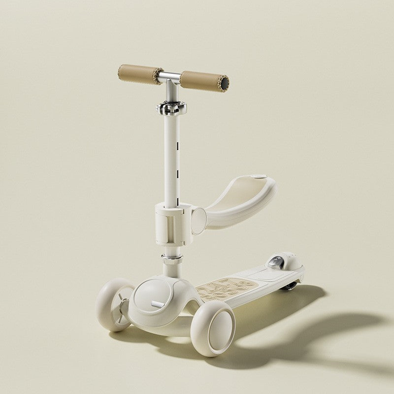 Trotineta Tip Carucior pentru Copii 7in1, Flippy, Pliabila, Ghidon Reglabil, Parti Detasabile, Lumini LED, Muzica, Suport pentru picioare, Alb-6