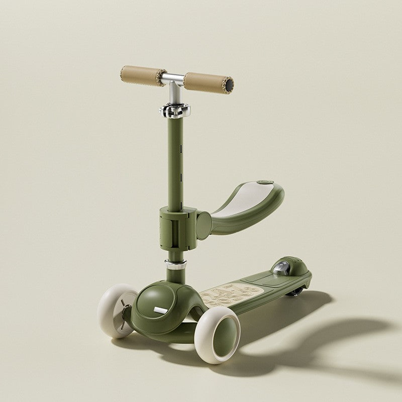 Trotineta Tip Carucior pentru Copii 7in1, Flippy, Pliabila, Ghidon Reglabil, Parti Detasabile, Lumini LED, Muzica, Suport pentru picioare, Verde-2