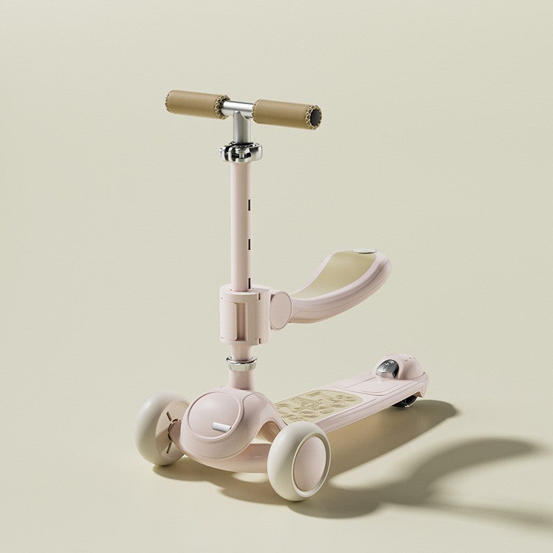 Trotineta Tip Carucior pentru Copii 7in1, Flippy, Pliabila, Ghidon Reglabil, Parti Detasabile, Lumini LED, Muzica, Suport pentru picioare, Roz-2