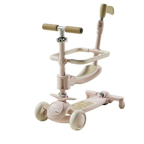 Trotineta Tip Carucior pentru Copii 7in1, Flippy, Pliabila, Ghidon Reglabil, Parti Detasabile, Lumini LED, Muzica, Suport pentru picioare, Roz-0