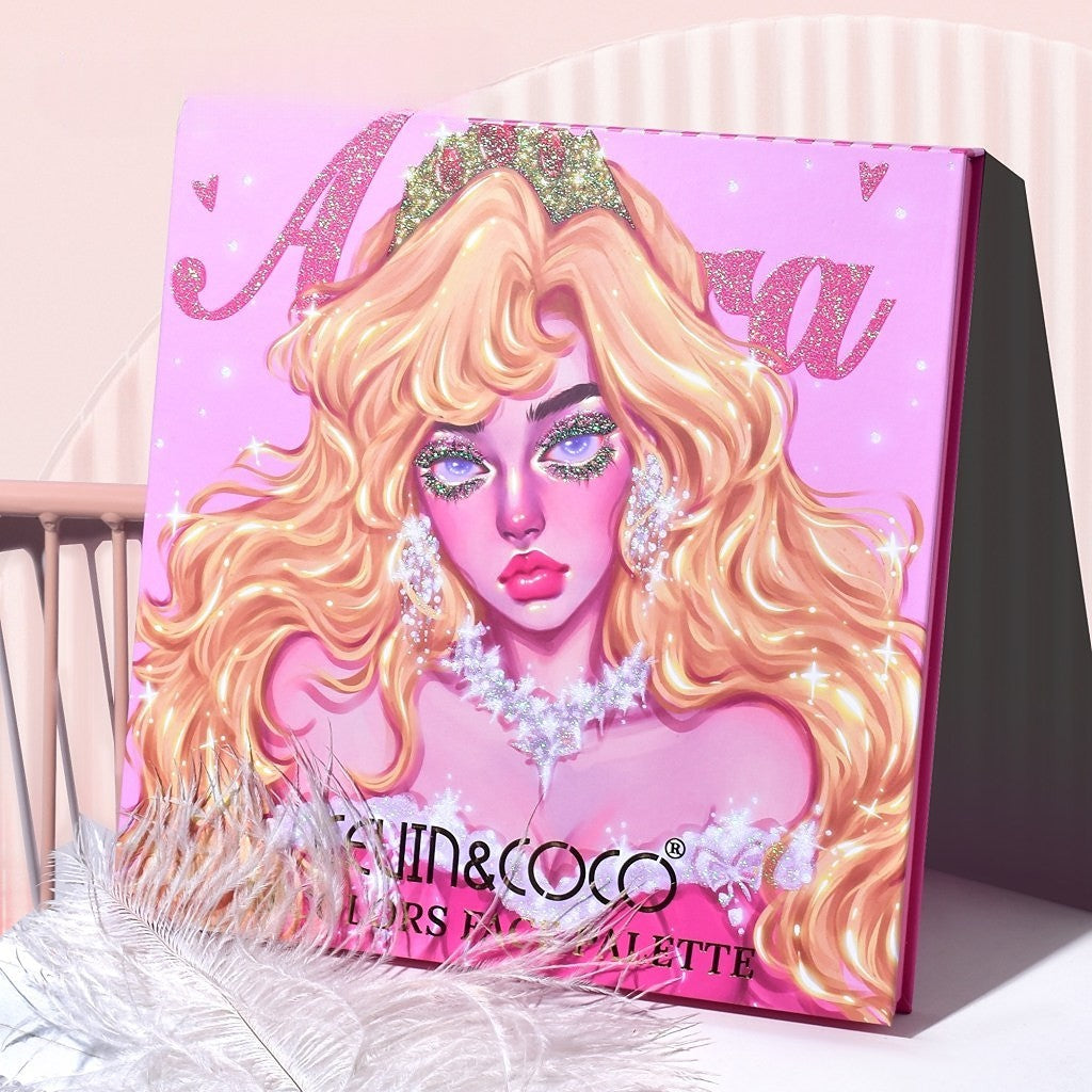 Trusa de Machiaj, KEVIN & COCO, Princess Palette. Fard de Pleoape, Iluminator, Corector, Ruj, 79 culori, 19.7 x 20 x 2 cm-1