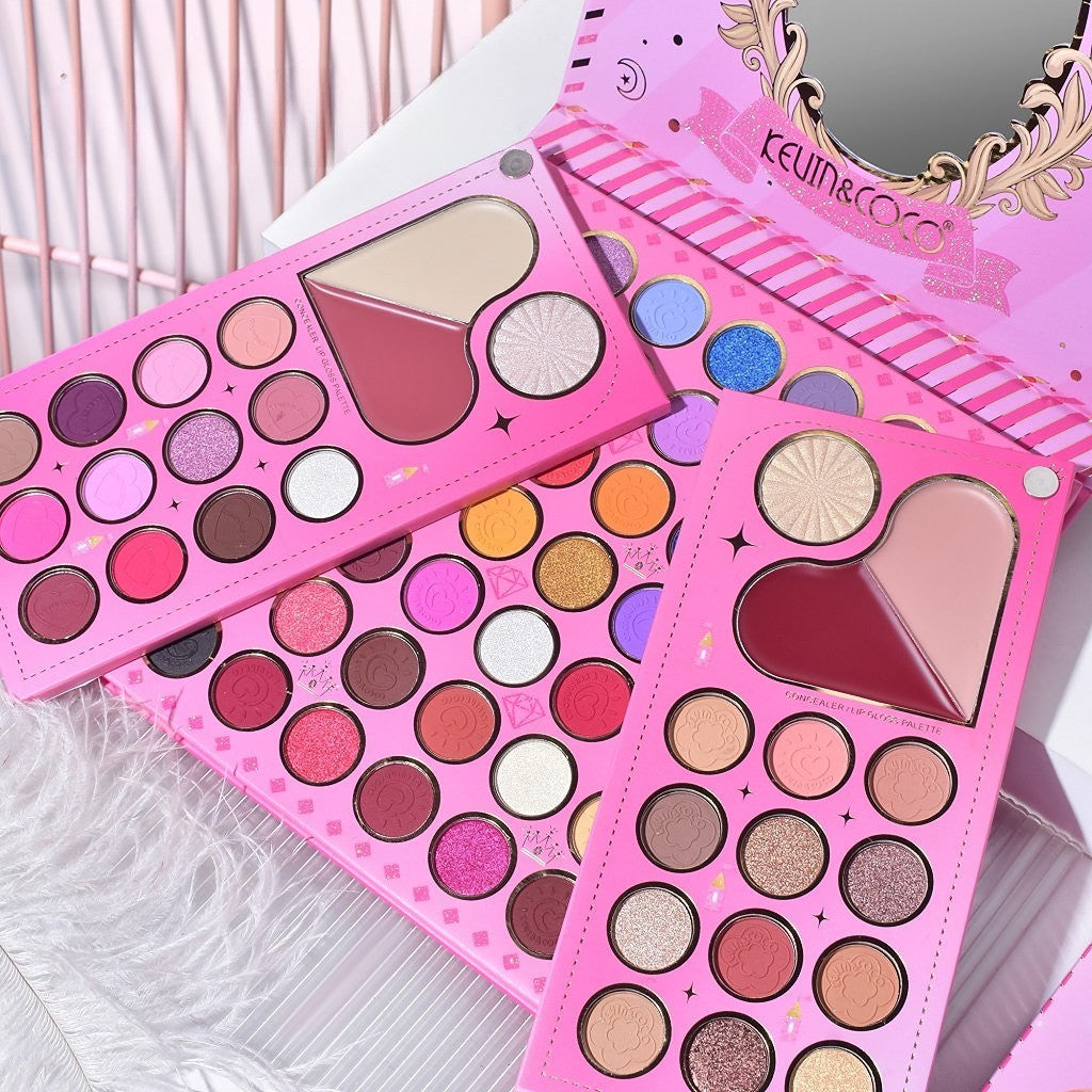 Trusa de Machiaj, KEVIN & COCO, Princess Palette. Fard de Pleoape, Iluminator, Corector, Ruj, 79 culori, 19.7 x 20 x 2 cm-3