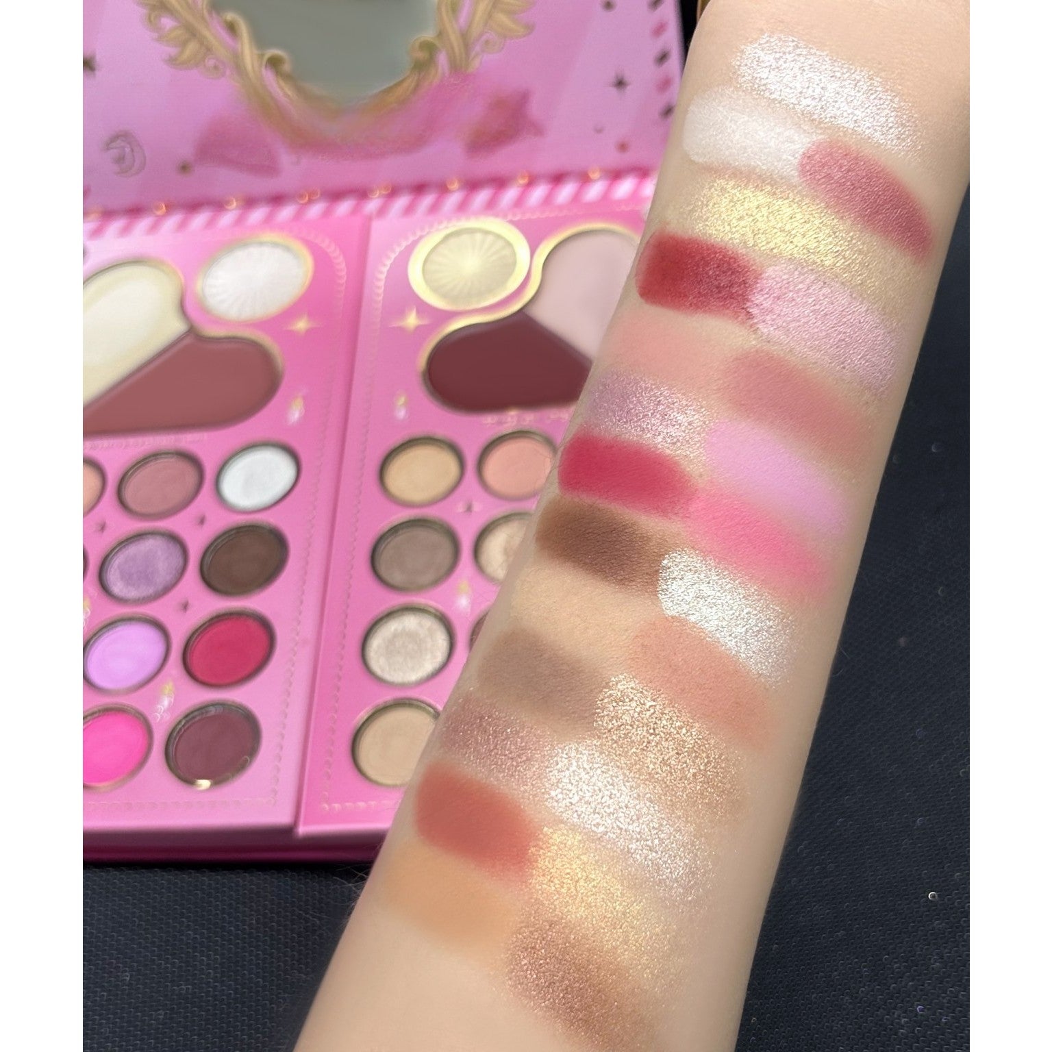 Trusa de Machiaj, KEVIN & COCO, Princess Palette. Fard de Pleoape, Iluminator, Corector, Ruj, 79 culori, 19.7 x 20 x 2 cm-6