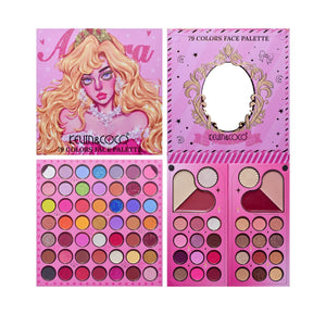 Trusa de Machiaj, KEVIN & COCO, Princess Palette. Fard de Pleoape, Iluminator, Corector, Ruj, 79 culori, 19.7 x 20 x 2 cm-0