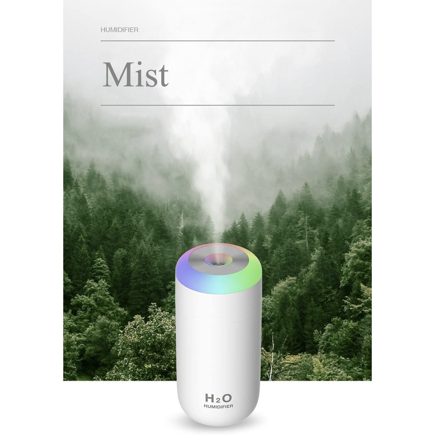 Umidificator, H2O, cu difuzor de aroma, Culori random-10