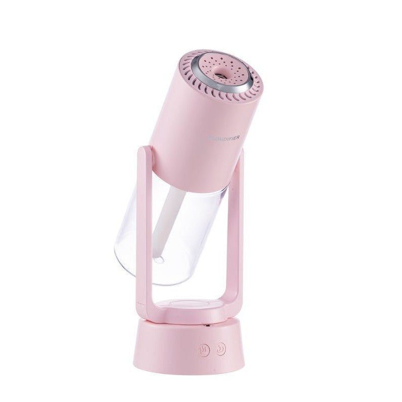 Umidificator si Purificator aer ultrasonic portabil, rezervor 200ml, cu ioni negativi, LED 7 culori, rotatie 360 grade, Roz-0