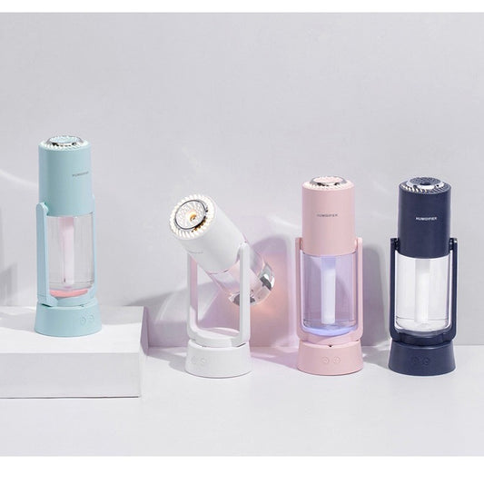 Umidificator si Purificator aer ultrasonic portabil, rezervor 200ml, cu ioni negativi, LED 7 culori, rotatie 360 grade, Roz-1