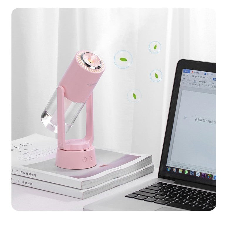 Umidificator si Purificator aer ultrasonic portabil, rezervor 200ml, cu ioni negativi, LED 7 culori, rotatie 360 grade, Roz-3