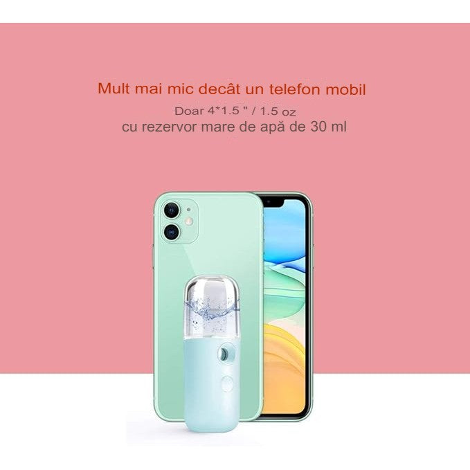 Spray de Hidratare Facială cu Tehnologie Nano, Flippy, Hidratare, Igienizare, Abur Rece, Încărcare USB, Capacitate 30 mL, 10cm, Albastru-4