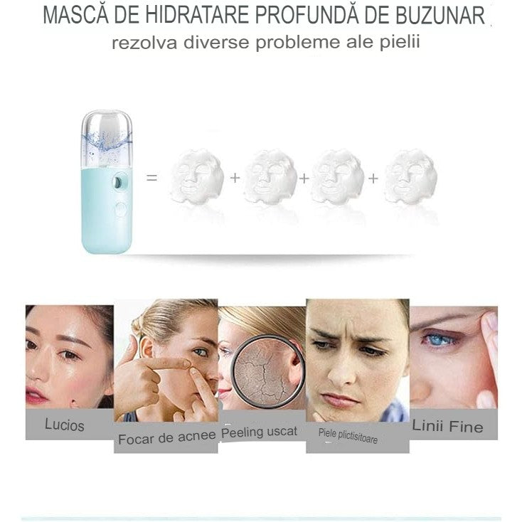 Spray de Hidratare Facială cu Tehnologie Nano, Flippy, Hidratare, Igienizare, Abur Rece, Încărcare USB, Capacitate 30 mL, 10cm, Albastru-5