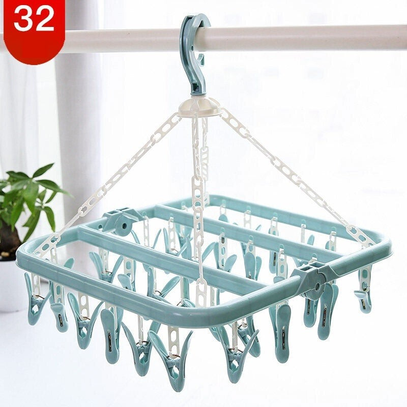 Uscator de rufe Flippy, 32 de cleme, Plastic, Pliabil, rotire 360 grade, 32x32 cm, Albastru-2