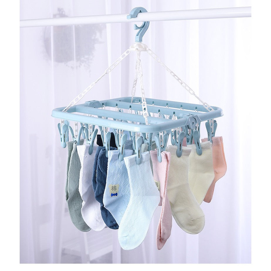 Uscator de rufe Flippy, 32 de cleme, Plastic, Pliabil, rotire 360 grade, 32x32 cm, Albastru-4