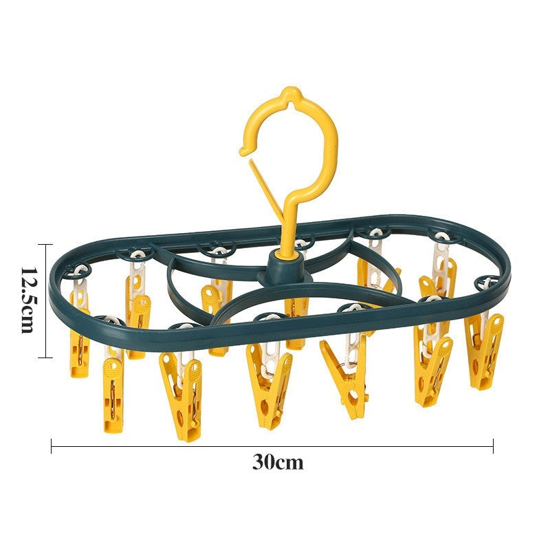 Uscator de Rufe Suspendat Flippy, cu 12 Carlige, Rotire 360 Grade, Protectie Vant, Mateiral Plastic, Usor de Depozitat, Multifunctional, 30 x 12.5 cm, Albastru/Galben-1