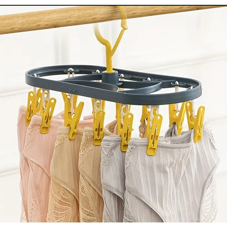 Uscator de Rufe Suspendat Flippy, cu 12 Carlige, Rotire 360 Grade, Protectie Vant, Mateiral Plastic, Usor de Depozitat, Multifunctional, 30 x 12.5 cm, Albastru/Galben-5