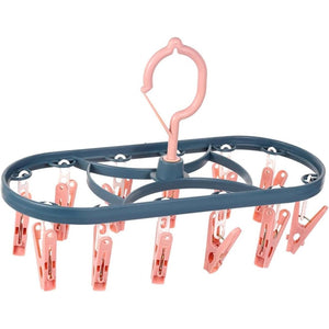 Uscator de Rufe Suspendat Flippy, cu 12 Carlige, Rotire 360 Grade, Protectie Vant, Mateiral Plastic, Usor de Depozitat, Multifunctional, 30 x 12.5 cm, Albastru/Roz-0