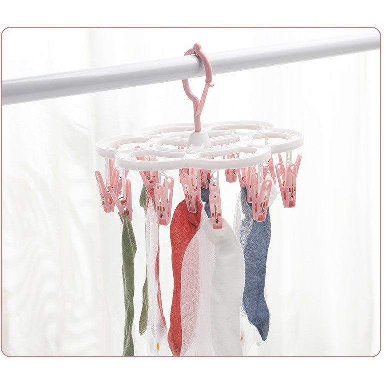 Uscator de Rufe Suspendat Flippy, cu 16 Carlige, Rotire 360 Grade, Mateiral Plastic, Usor de Depozitat, Multifunctional, 26 x 21 cm, Roz-4