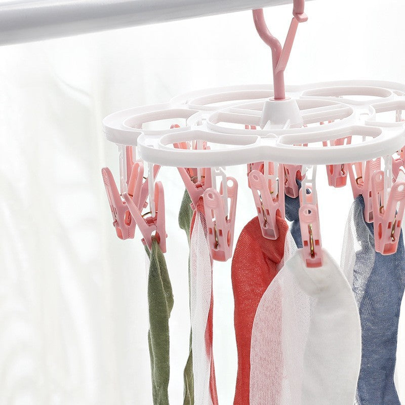 Uscator de Rufe Suspendat Flippy, cu 16 Carlige, Rotire 360 Grade, Mateiral Plastic, Usor de Depozitat, Multifunctional, 26 x 21 cm, Roz-5