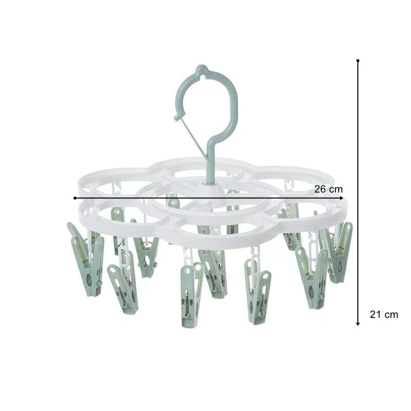 Uscator de Rufe Suspendat Flippy, cu 16 Carlige, Rotire 360 Grade, Mateiral Plastic, Usor de Depozitat, Multifunctional, 26 x 21 cm, Verde-1