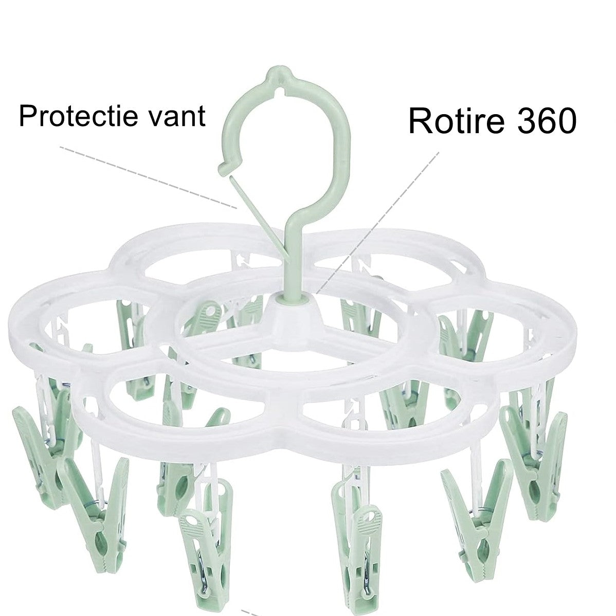 Uscator de Rufe Suspendat Flippy, cu 16 Carlige, Rotire 360 Grade, Mateiral Plastic, Usor de Depozitat, Multifunctional, 26 x 21 cm, Verde-2