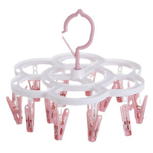 Uscator de Rufe Suspendat Flippy, cu 16 Carlige, Rotire 360 Grade, Mateiral Plastic, Usor de Depozitat, Multifunctional, 26 x 21 cm, Roz-0