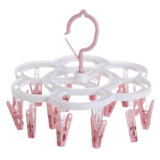 Uscator de Rufe Suspendat Flippy, cu 16 Carlige, Rotire 360 Grade, Mateiral Plastic, Usor de Depozitat, Multifunctional, 26 x 21 cm, Roz-0