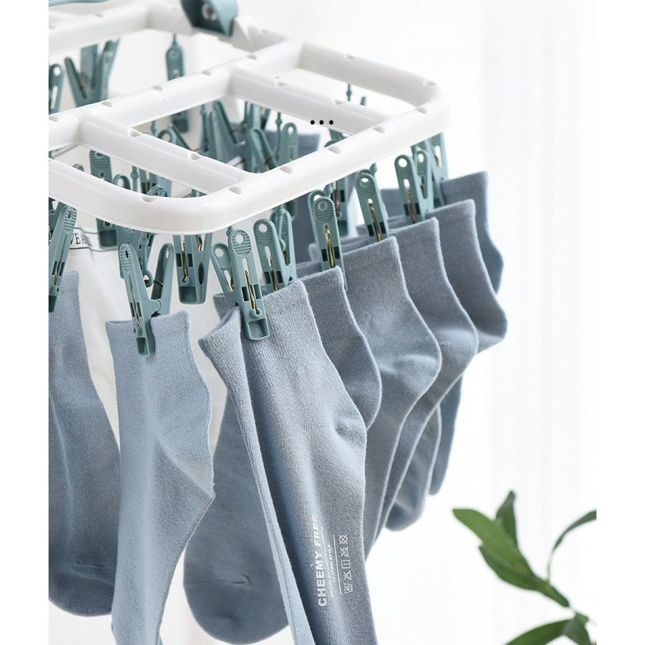 Uscator de Rufe Suspendat Flippy, cu 40 Carlige, Rotire 360 Grade, Protectie Vant, Pliabil, Patrat, Mateiral Plastic, Usor de Depozitat, Multifunctional, 36 x 24 cm, Alb/Albastru-2