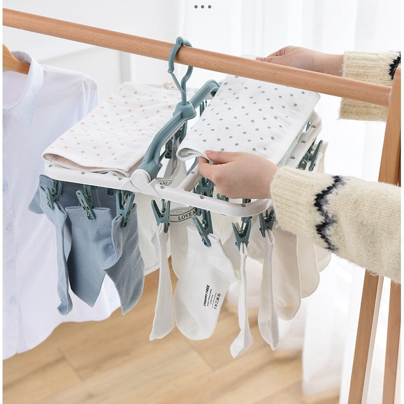 Uscator de Rufe Suspendat Flippy, cu 40 Carlige, Rotire 360 Grade, Protectie Vant, Pliabil, Patrat, Mateiral Plastic, Usor de Depozitat, Multifunctional, 36 x 24 cm, Alb/Albastru-4