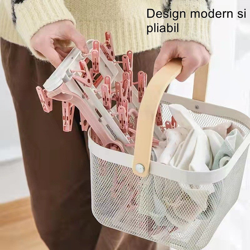 Uscator de Rufe Suspendat Flippy, cu 40 Carlige, Rotire 360 Grade, Protectie Vant, Pliabil, Patrat, Mateiral Plastic, Usor de Depozitat, Multifunctional, 36 x 24 cm, Alb/Roz-3