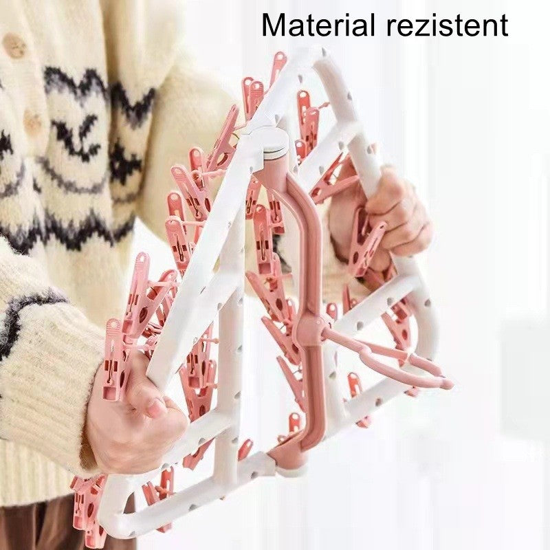 Uscator de Rufe Suspendat Flippy, cu 40 Carlige, Rotire 360 Grade, Protectie Vant, Pliabil, Patrat, Mateiral Plastic, Usor de Depozitat, Multifunctional, 36 x 24 cm, Alb/Roz-4