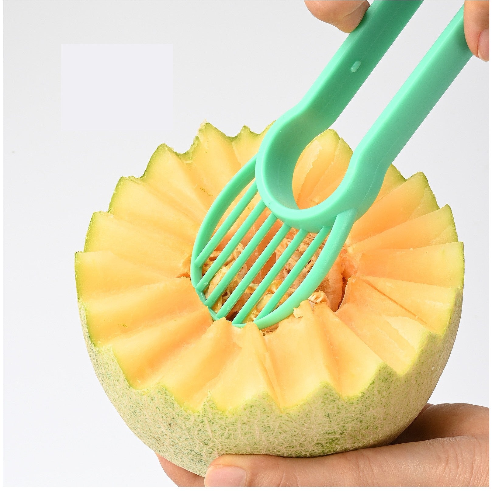 Ustensila bucatarie 4 in 1 pentru taiat si decorat fructe Flippy, material inox si plastic, compact, 28x6.2 cm, verde-7