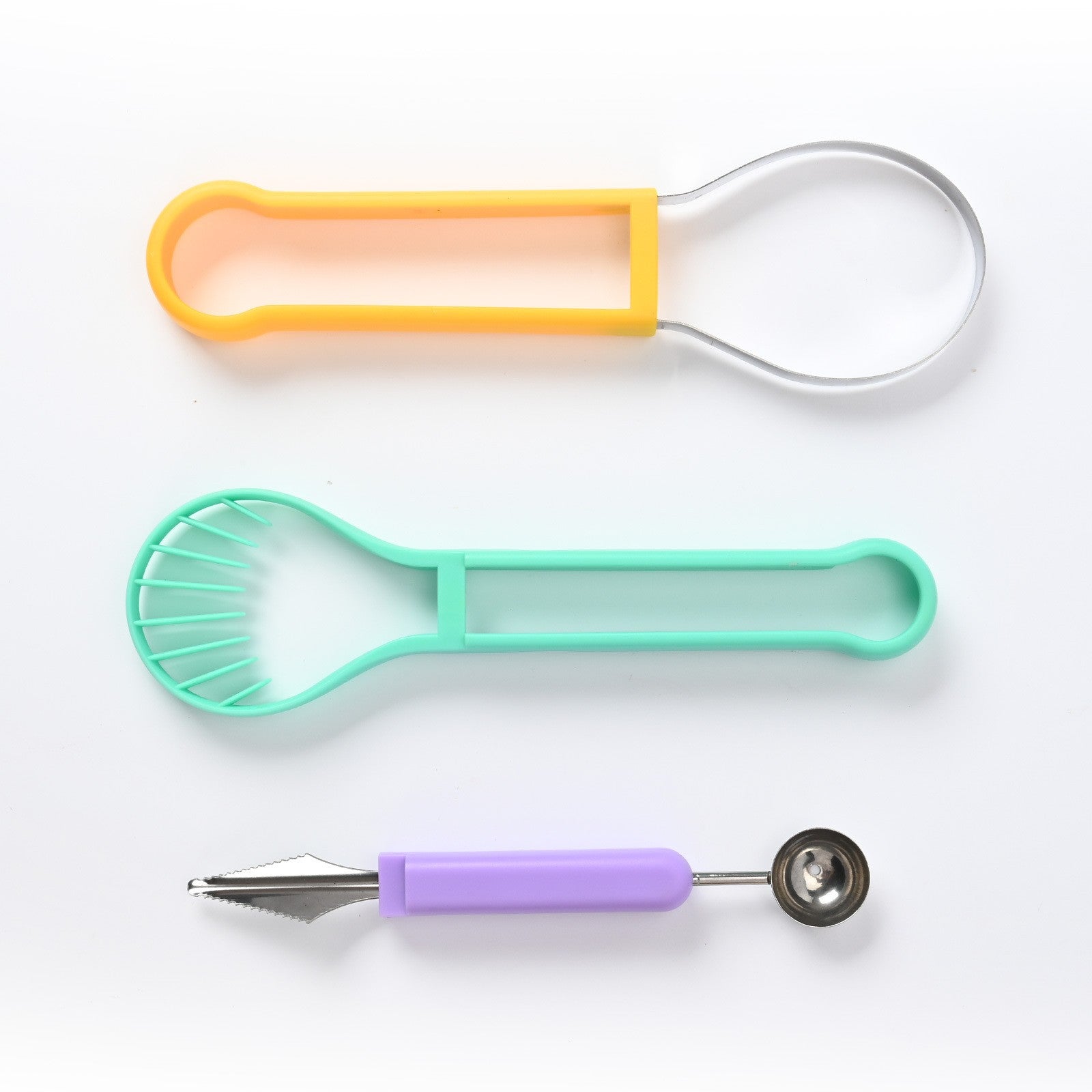 Ustensila bucatarie 4 in 1 pentru taiat si decorat fructe Flippy, material inox si plastic, compact, 28x6.2 cm, multicolor-3