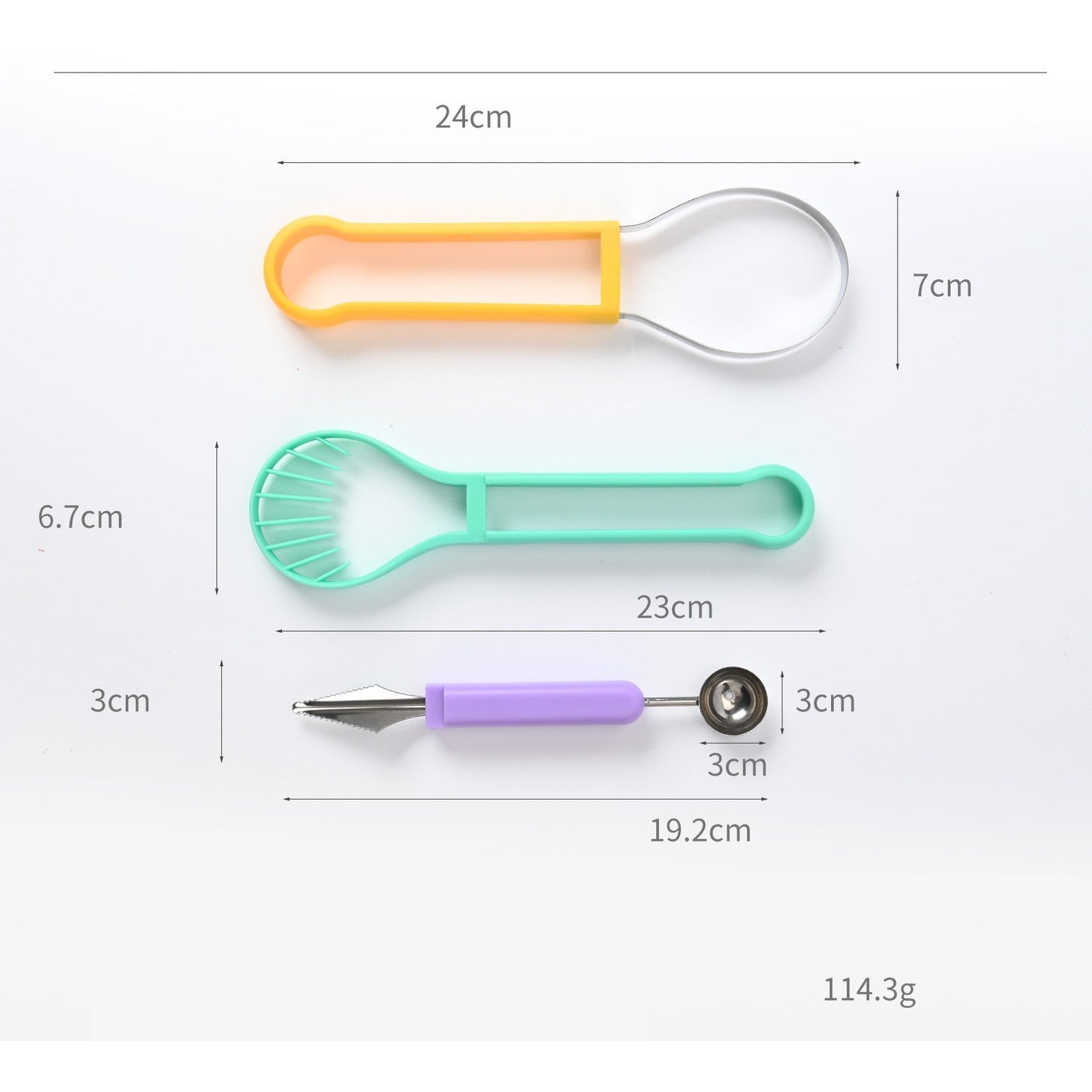 Ustensila bucatarie 4 in 1 pentru taiat si decorat fructe Flippy, material inox si plastic, compact, 28x6.2 cm, multicolor-8