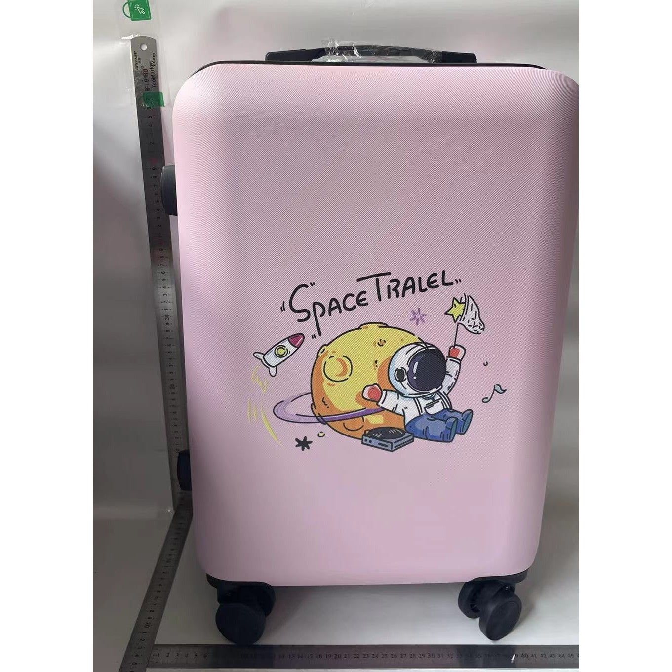 Troler de Calatorie, Flippy, 56 x 35 x 22 cm, 4 Roti, Maner Reglabil, din ABS, cu Fermoar, Blocare cu Cod, Impermeabil, Model Astronaut, Roz-1