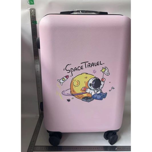 Troler de Calatorie, Flippy, 56 x 35 x 22 cm, 4 Roti, Maner Reglabil, din ABS, cu Fermoar, Blocare cu Cod, Impermeabil, Model Astronaut, Roz-1