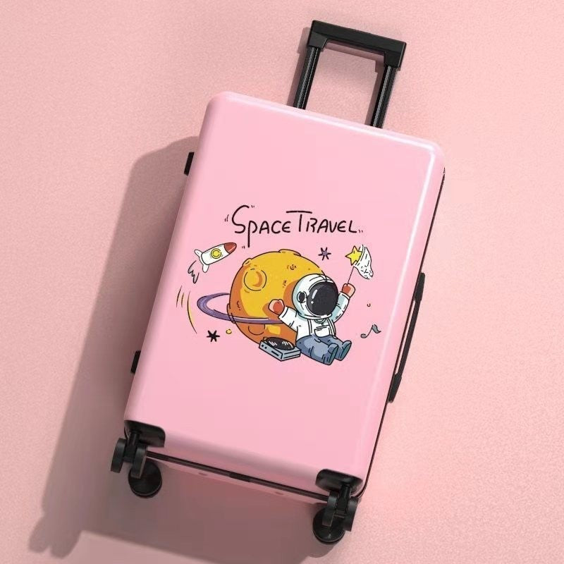 Troler de Calatorie, Flippy, 56 x 35 x 22 cm, 4 Roti, Maner Reglabil, din ABS, cu Fermoar, Blocare cu Cod, Impermeabil, Model Astronaut, Roz-5