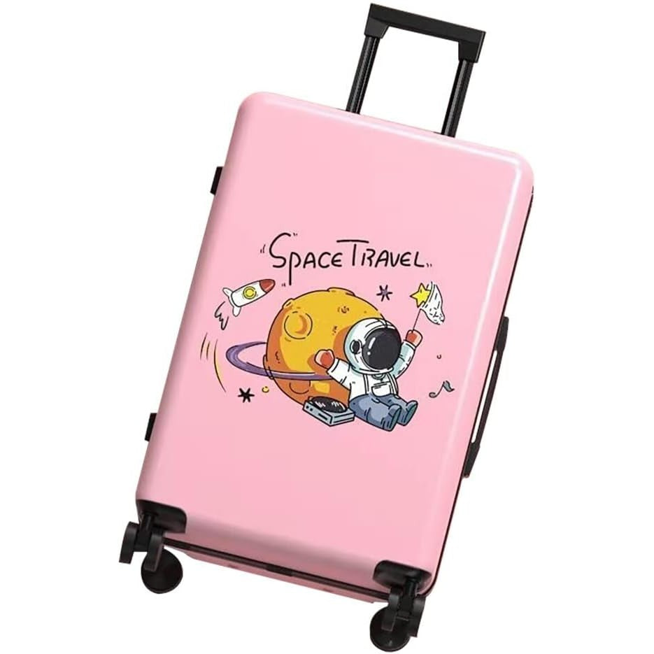 Troler de Calatorie, Flippy, 56 x 35 x 22 cm, 4 Roti, Maner Reglabil, din ABS, cu Fermoar, Blocare cu Cod, Impermeabil, Model Astronaut, Roz-0