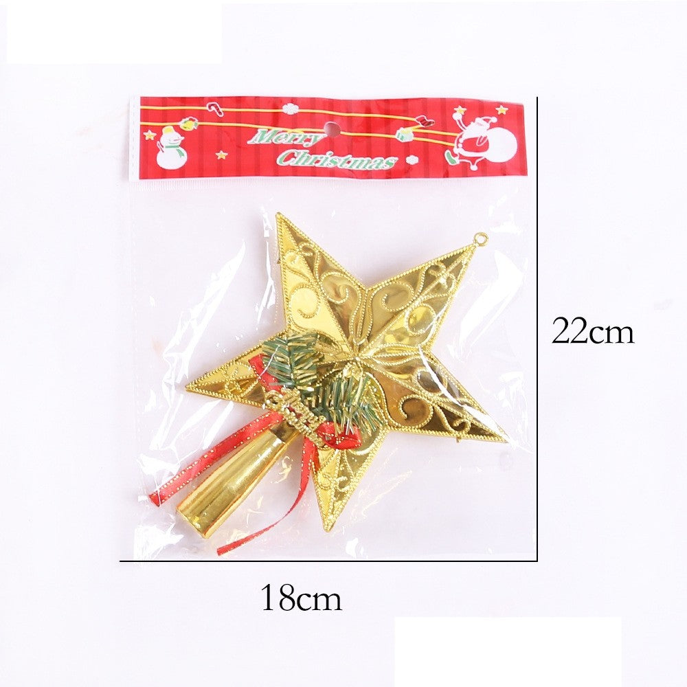 Varf decorativ de brad, Auriu, in forma de Stea, cu decoratiune Merry Christmas, din Plastic, 18.5 x 15 cm, Interior,Exterior, Flippy-1