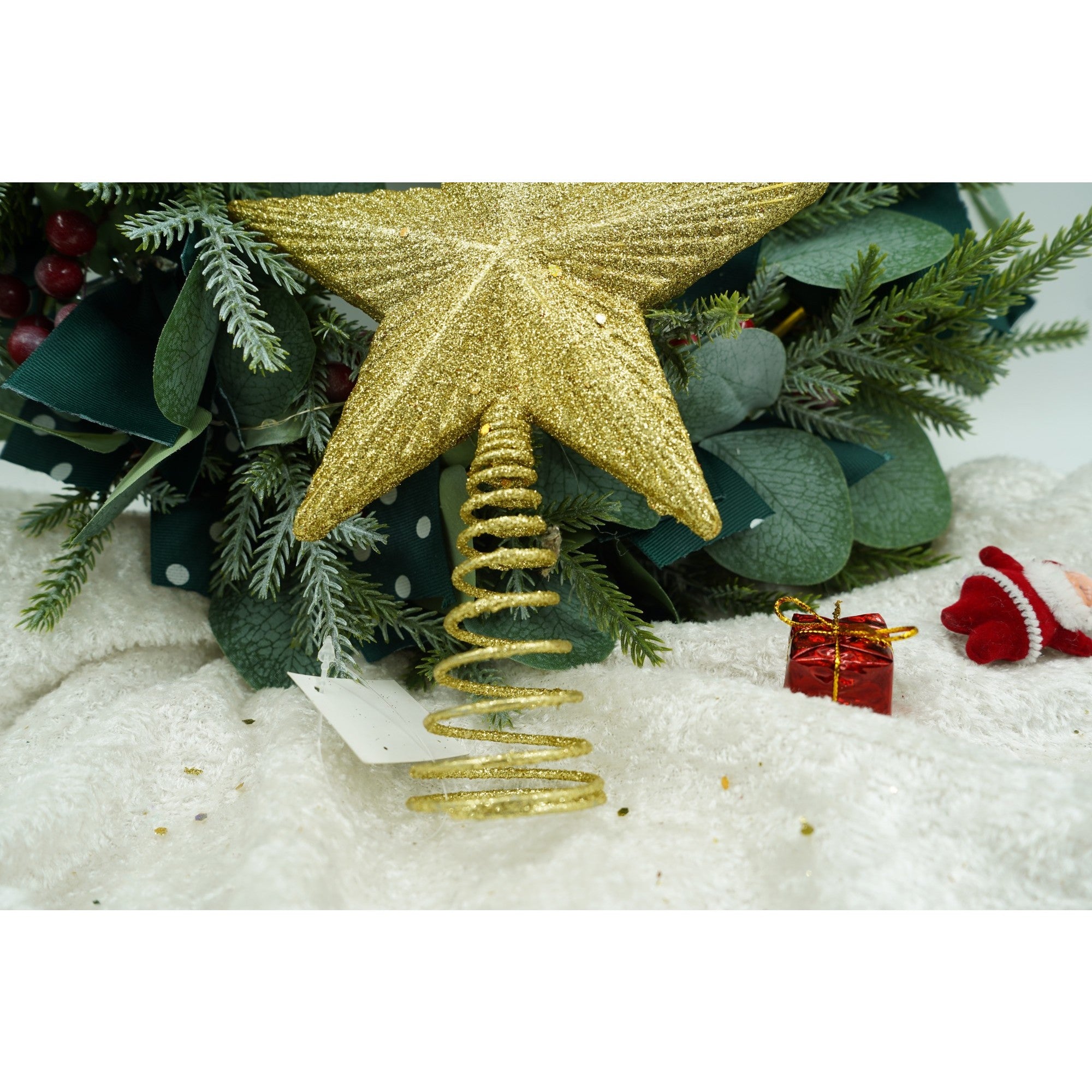 Varf decorativ de brad, Auriu, in forma de Stea, cu design in relief, din Plastic/Metal, 15.5 cm x 20.5 cm, Interior/Exterior, Flippy-3