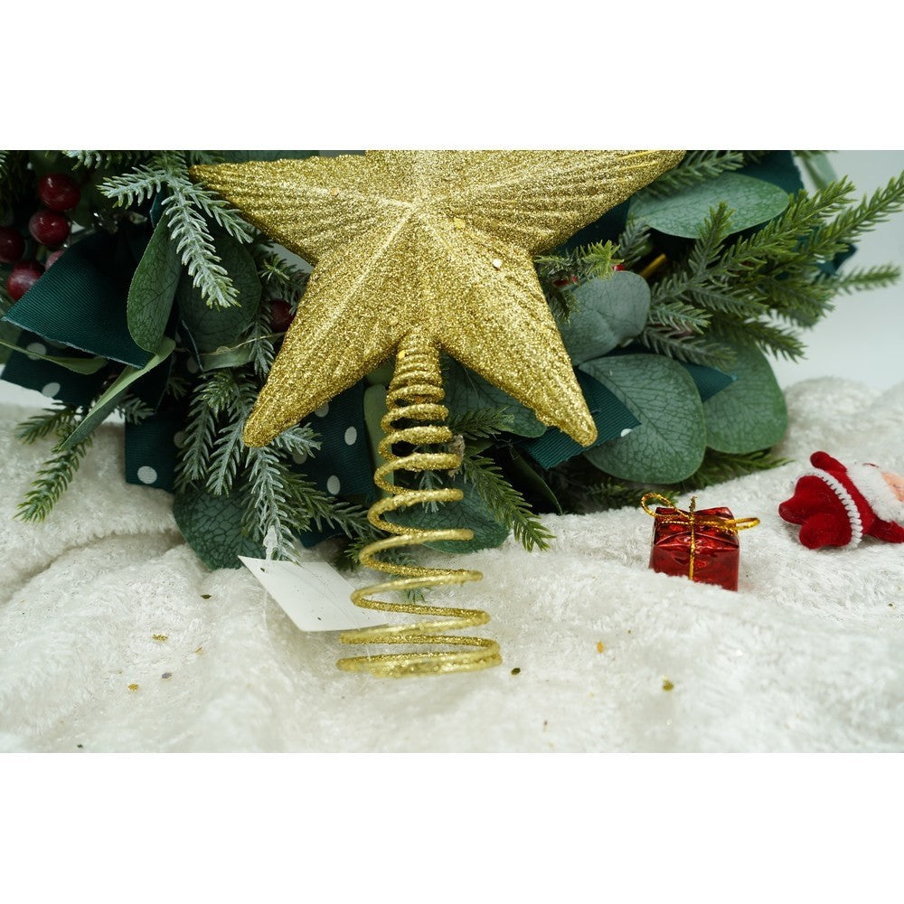 Varf decorativ de brad, Auriu, in forma de Stea, cu design in relief, din Plastic/Metal, 15.5 cm x 20.5 cm, Interior/Exterior, Flippy-8