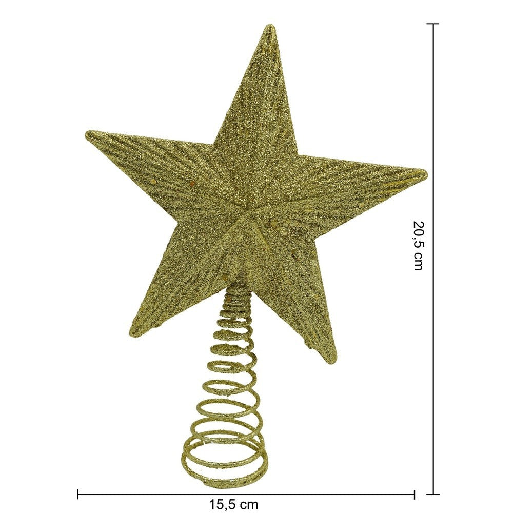Varf decorativ de brad, Auriu, in forma de Stea, cu design in relief, din Plastic/Metal, 15.5 cm x 20.5 cm, Interior/Exterior, Flippy-10