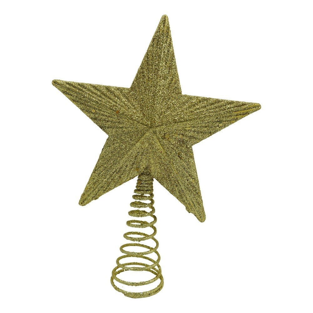 Varf decorativ de brad, Auriu, in forma de Stea, cu design in relief, din Plastic/Metal, 15.5 cm x 20.5 cm, Interior/Exterior, Flippy-0