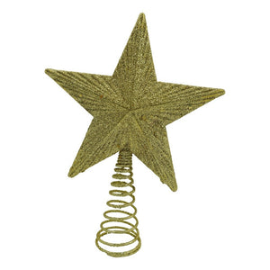 Varf decorativ de brad, Auriu, in forma de Stea, cu design in relief, din Plastic/Metal, 15.5 cm x 20.5 cm, Interior/Exterior, Flippy-0