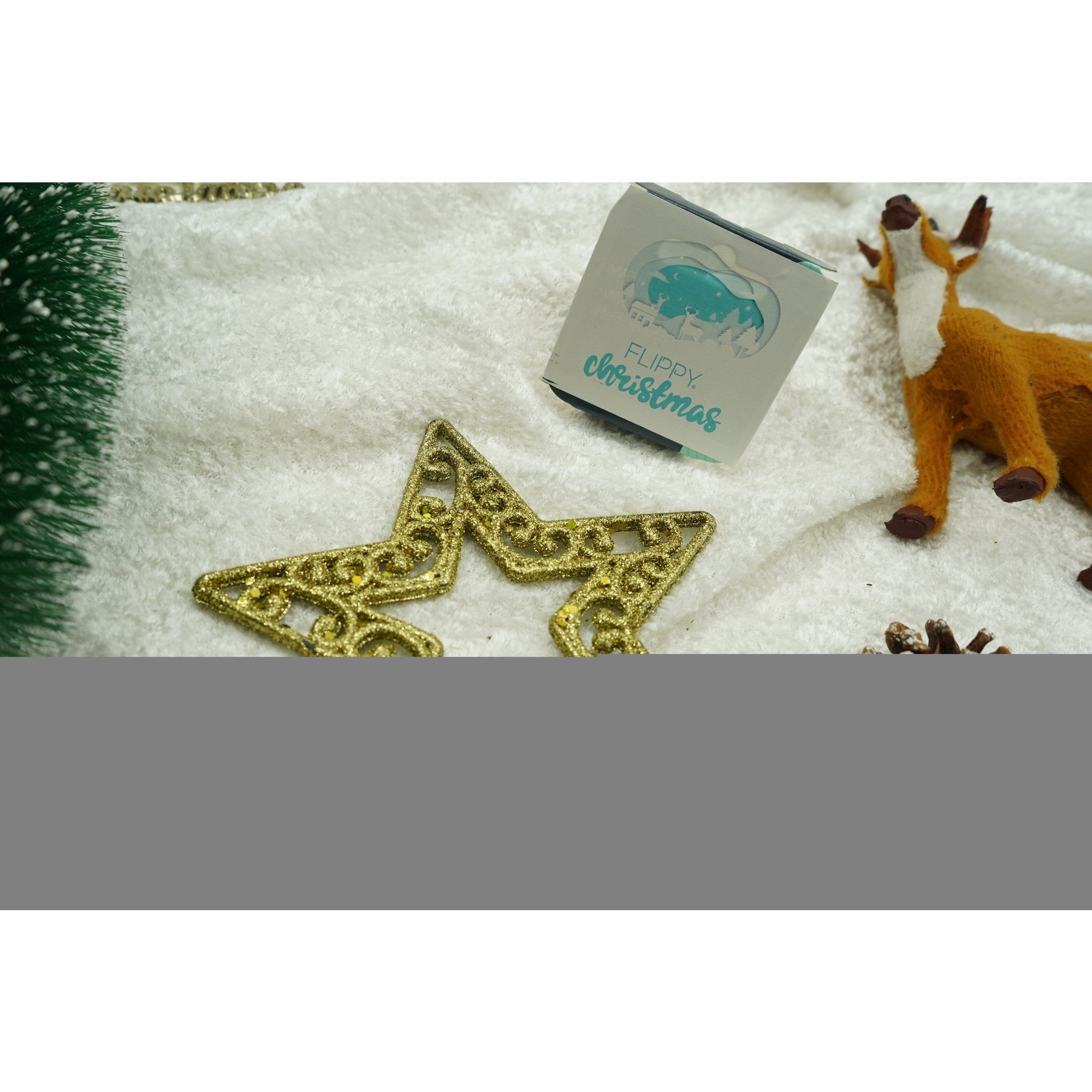 Varf decorativ de brad, Auriu, in forma de Stea, decupata in centru, din Plastic/Metal, 14 cm x 19 cm, Interior/Exterior, Flippy-4