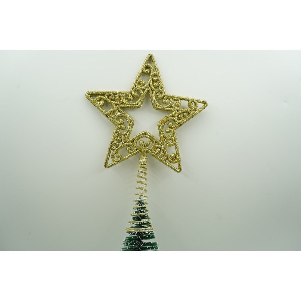Varf decorativ de brad, Auriu, in forma de Stea, decupata in centru, din Plastic/Metal, 14 cm x 19 cm, Interior/Exterior, Flippy-5
