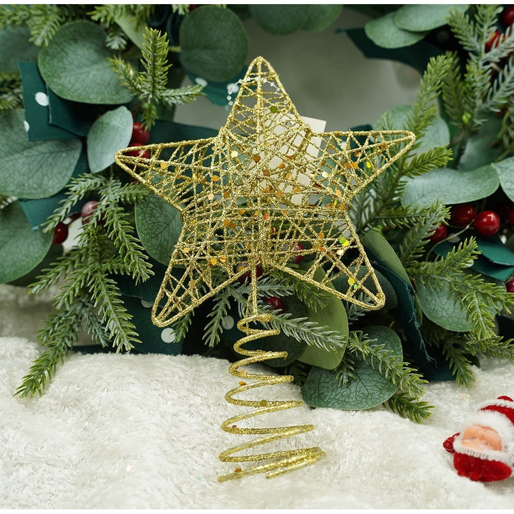 Varf decorativ de brad, Auriu, in forma de Stea, design cu paiete, din Plastic/Metal, 13 cm x 18 cm, diametru 4 cm, Interior/Exterior, Flippy-6