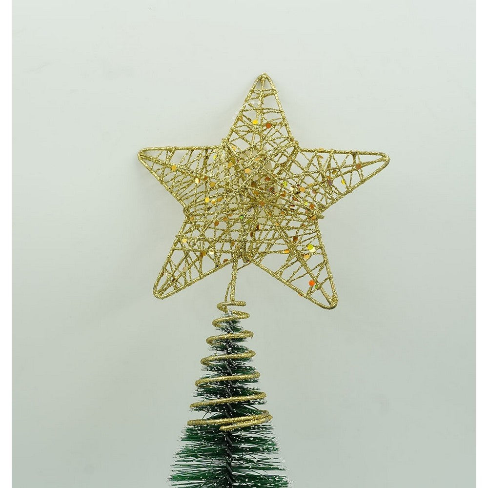 Varf decorativ de brad, Auriu, in forma de Stea, design cu paiete, din Plastic/Metal, 13 cm x 18 cm, diametru 4 cm, Interior/Exterior, Flippy-9