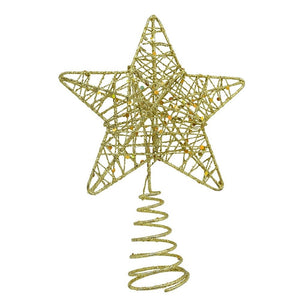 Varf decorativ de brad, Auriu, in forma de Stea, design cu paiete, din Plastic/Metal, 13 cm x 18 cm, diametru 4 cm, Interior/Exterior, Flippy-0